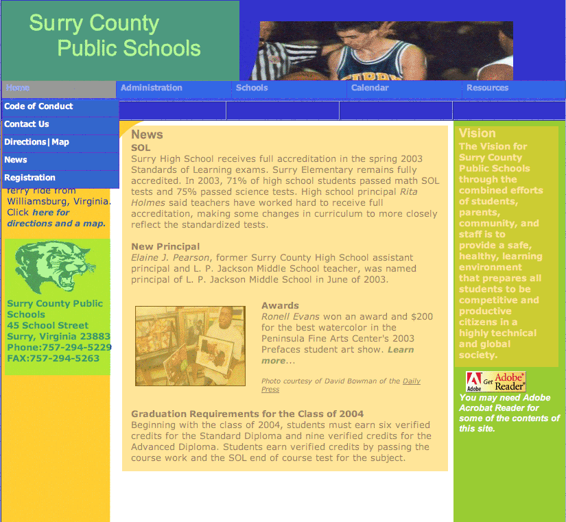 pict of surry county public schools web page