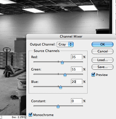 The Channel Mixer in Photoshop.